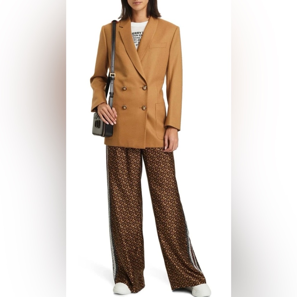 Burberry Brown Monogram Track Pants bb pure 100% silk trousers  m made in Italy